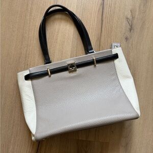 Kate Spade Gray and Cream Leather Tote Bag